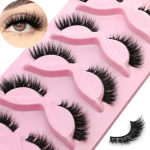 GROINNEYA 5 Pairs Glam Volume Eyelashes Cat Eye Lashes 5D Luxurious Wispy False Eyelashes Thick Fluffy Eye Lashes Soft Lightweight Faux Mink Eyelashes C Curl Fake Lashes,Reusable,Cosmetic,Suitable For Party And Cosplay,Enhance Charm Makeup