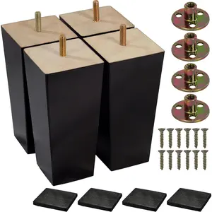 5 Sizes Optional (3"- 4"- 5"- 6"- 8") 6 Inch Square Brown Wood Furniture Legs, Mid-Century Modern Replacement Legs for Sofa Couch Armchair Recliner Coffee Table Dresser (Set of 4)