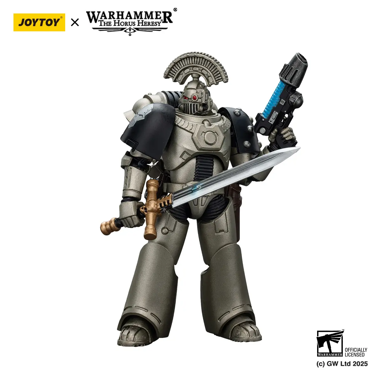 JOYTOY 1/18 Scale Warhammer Action Figure, Iron Warriors MKVI Tactical Sergeant with Power Sword and Plasma Handgun, Model JT01758