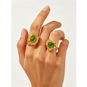 Two-piece Gold Stainless Steel Opening Adjustable Ring Set