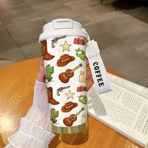 530ML Western Cowboy Insulated Cup with Straw, Portable Lanyard Design, 316 Stainless Steel, Travel Sports Mug, Creative Gift
