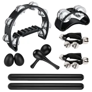 10 Pcs Tambourines Set,Half Moon Tambourine,Maracas,Wrist Bells,Rhythm Sticks,Foot Tambourine,Hand Percussion Musical Instrument for Adults Church School Party Karaoke.