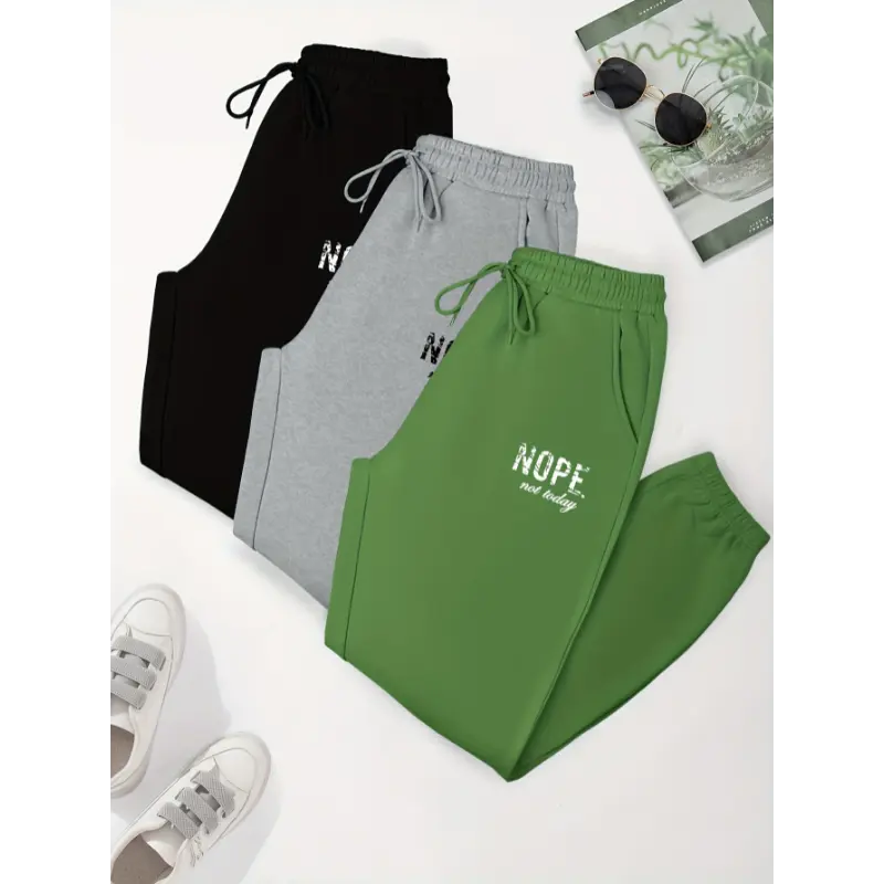 Women's Plus Size Joggers, 3-Pack High Rise Fleece-Lined Work Out Pants with Letter Print and Pockets, Comfy Running Loungewear up to 3XL, Running Joggers