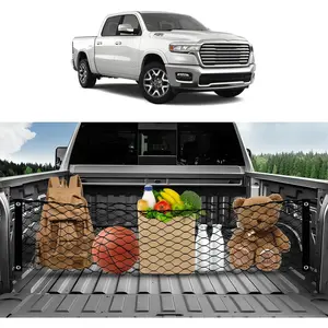 Stretchable Truck Bed Cargo Net with Hooks, Heavy Duty Trunk Organizer for Storage and Divider, Adjustable Tailgate Net Compatible with Ford F150, Chevy Silverado, GMC Sierra Accessories - 50x18 Inches