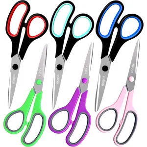 6 Scissors Pack, 8" All Purpose Scissor - High Performance Designed for Everyday use, Stainless Steel Shears Set with Comfort-Grip, Right/Left Handed