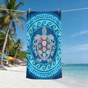 Boho Style Mandala Turtle Beach Towel, Soft Absorbent Towel, Flat Print Design, Lightweight Soft Quick-Dry, Sandproof Sun Protection