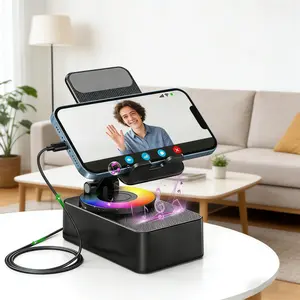 2026 New 5-in-1 Wireless Audio Bluetooth Speaker multipurpose multi-function Phone Holder Emergency Rechargeable with Colorful Ambient Light 300° Foldable for Tablet iPhone Android  Gifts for Men Women Wireless Induction Bluetooth Speaker Stand