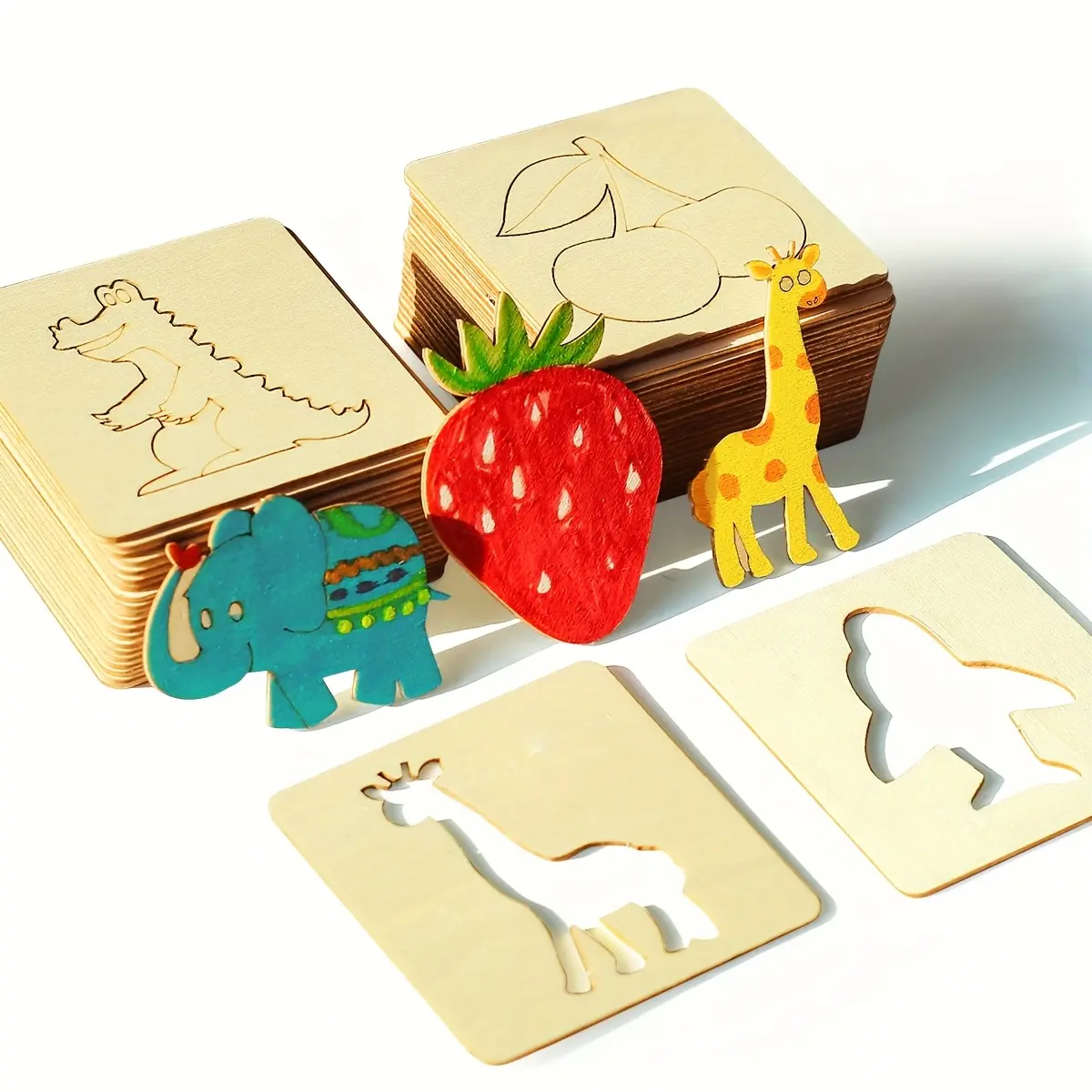 Wooden Painting Stencils (10/20/30/60 Packs), Educational Learning Doodling Tool for Kids, Girl-Friendly DIY Arts & Crafts Gift
