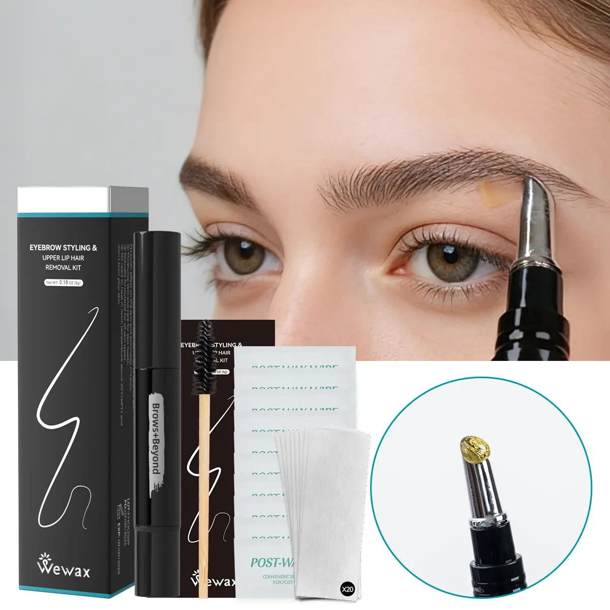 Precision Eyebrow Wax Pen Kit – Honey-Infused Soft Wax for Facial Hair Removal, Ready-to-Use Roll-On Wax Applicator, Hypoallergenic & Gentle, Includes Strips & Aftercare Oil, Ideal for Eyebrows, Upper Lip & Chin