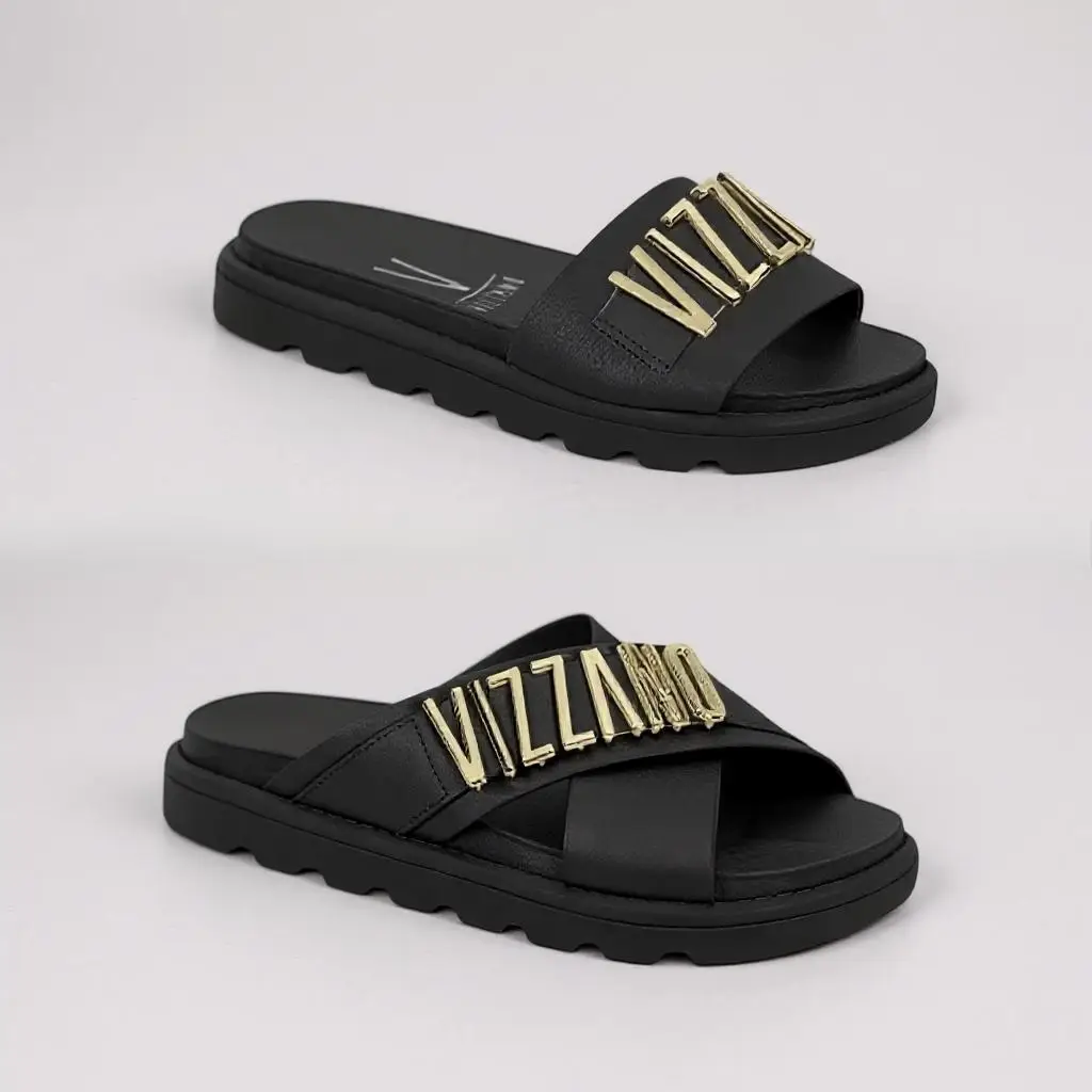 Vizzano Women's Summer Sandals - Black Synthetic Leather Round Toe Elevated Wedge Flatform Shoes for Casual Events & Outings