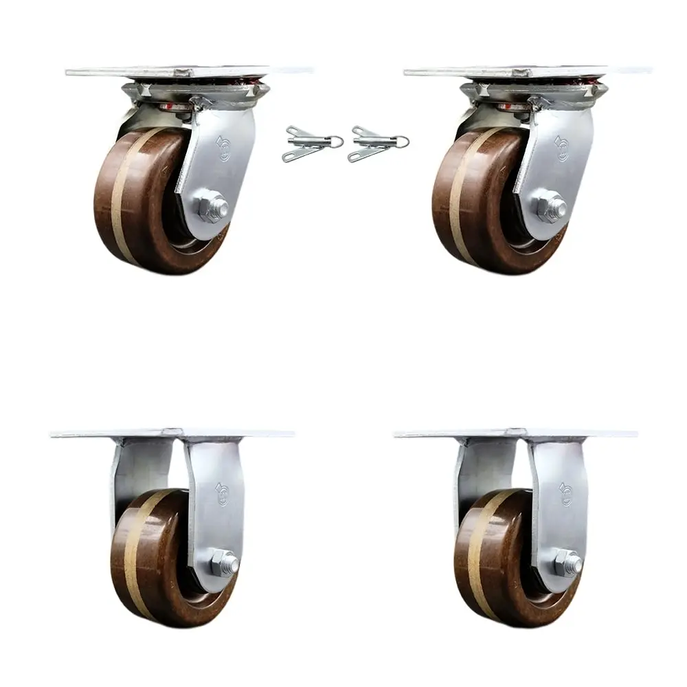 Service Caster SCC-35S420-PHRHT-BSL-2-R-2 Heavy Duty Powder Coating Castors, Large Top Plate, High Temp Spark Proof Swivel Caster with 4x2 in. Brown Wheels, Swivel Lock, 3200 lbs Total Capacity - Set of 4
