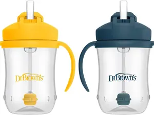 Baby's First Straw Cup, Training Cup with Weighted Straw, 9oz/270mL, Dark Blue/Vintage Yellow, BPA Free, 6m+, 2 Pack