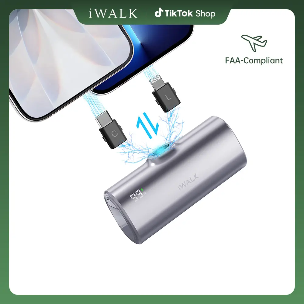 iWALK LinkPod X Mini 5000mAh Handheld Portable Power Bank Charger - 20W Boost Fast Charging, Dual USB-C/Lightning Ports, LED Display, Protective Silicone Shell, Durable Compact Mobile Accessories for iPhone 16/15/14 & Smartphones summerwins Chargeable, Pr