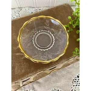 Vintage Glass Trinket Dish with Gold Rim