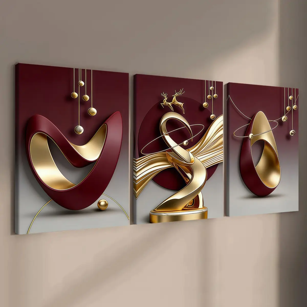 3-count wooden frame canvas, light luxury abstract geometric print, Abstract Design decorative poster, modern home Decoration Items, suitable for entrance hall, corridor, bedroom walls, waterproof art