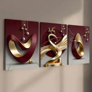 3-count wooden frame canvas, light luxury abstract geometric print decorative poster, modern high-end sense and entrance hall fashion poster, fashionable family poster, modern living room decoration, suitable for corridor and bedroom walls, waterproof art