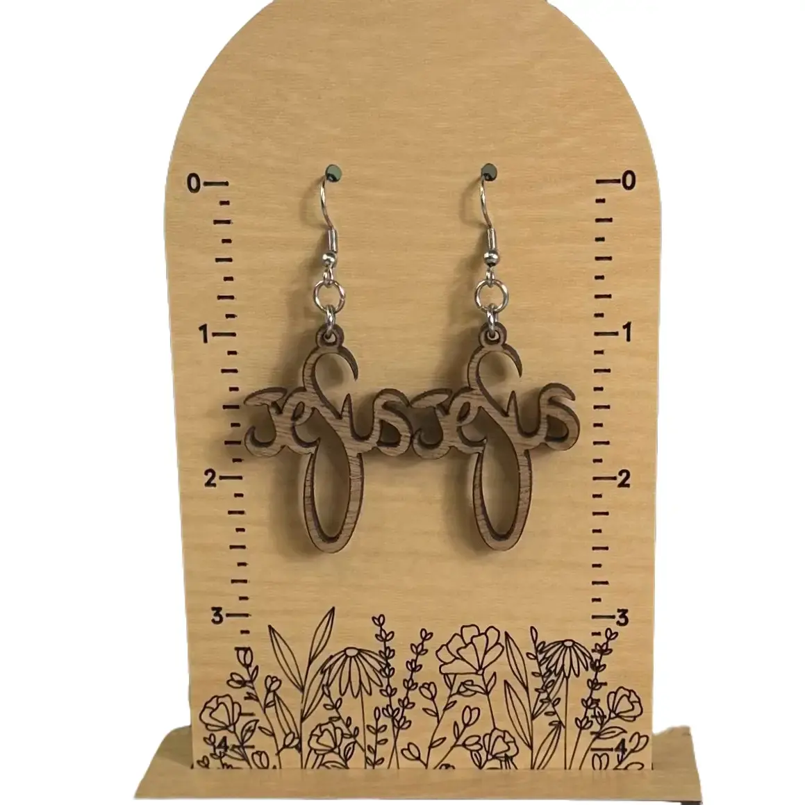 Jesus Earrings Wooden Dangle Easter Religious
