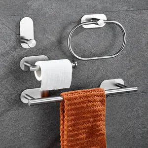Modern Home Bathroom Hardware Set, No-Drill Stainless Steel Towel Bar, Rustproof Easy Installation, Perfect for Your Bath Decor, Bathroom Essentials Accessories