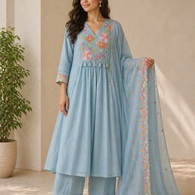 Luxury 3PC Embroidered Dress | Soft Chanderi Fabric | Elegant Modest Outfit