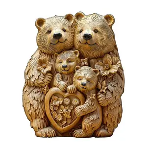 Woodcarve bear family Wooden Jigsaw Puzzle