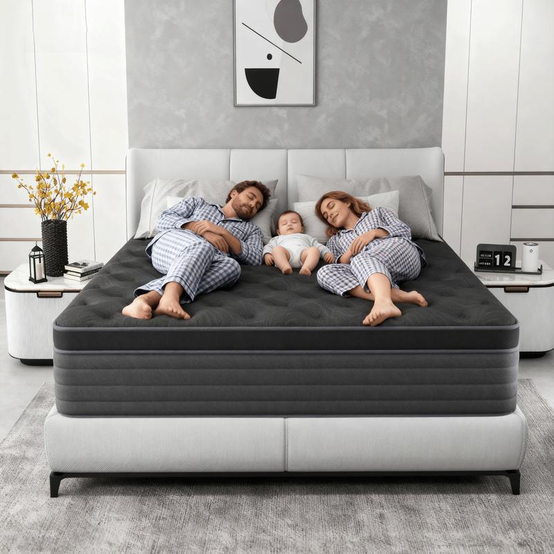 full size mattress 12-inch/14-inch black Mattress, colchones para cama Memory Foam, Pocketed Springs, Suitable for Homes and Hotels, Delivers a Comfortable and Supportive Sleeping Experience.Twin\King queen size mattress memory foam mattress