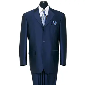 Mens Classic Fit 3 Button Shiny Sharkskin Suit in Navy