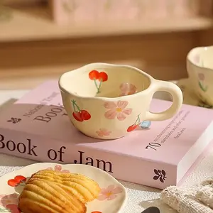 Cream Handmade Irregular Mug, Tulip Ceramic Cup, Coffee Cup, Matcha Tea Cup, Breakfast Cup, Reusable, Perfect Gift for All Occasions
