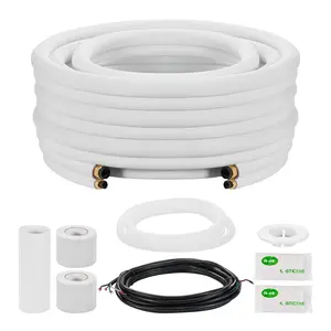 50-Ft Mini Split Line Set With 1/4-Inch And 1/2-Inch OD Copper Tubing, 3/8-Inch White PE Thickened Insulated Coil, Flared Nuts, And Complete Fittings For Mini Split Air Conditioner HVAC Or Heat Pump System