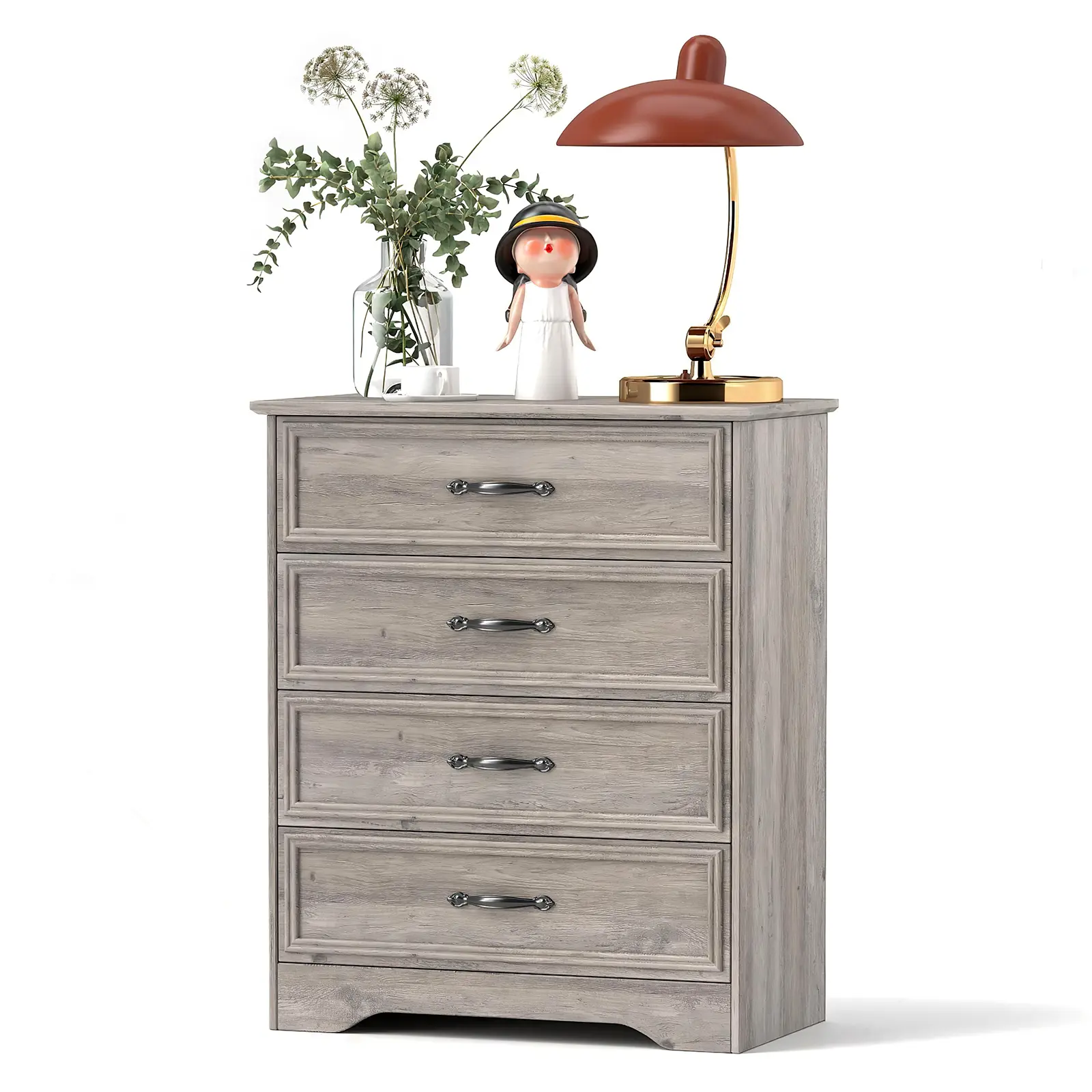 LGHM 4 Drawer Dresser for Bedroom，Living Room,Office,Durable and stylish, Gray Wood Chest of Drawers for Living Room，Bedroom Organizer Cabinet