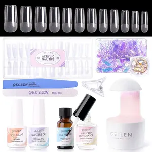 Gel Nail Extension Nail Kit, Square Acrylic Tips, Gel Top Coat, Nail Primer and Dehydrator, X Nail Kit with Everything for Nail Art Manicure