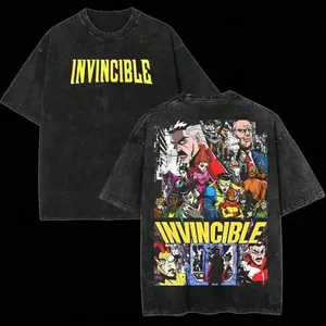 Invincible T-Shirt Retro Graphic Tee Vintage Wash Acid Wash Streetwear, Omni-Man Mark Grayson Eve Comic Anime Oversized T-Shirt for Men Women