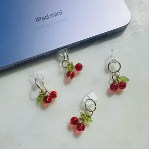 Cherry Dust Plug for Any Type C Device - Elegant Design with Red and White Accents - Smartphone, Cellphone, Kindle and iPad