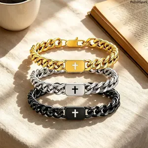 Minimalist Cross Cuban Link Bracelet with Engraved Bible Verse, Father's Day Gifts