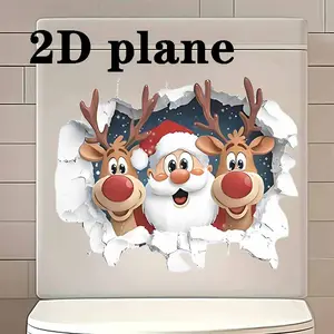 Self-Adhesive PVC Toilet Seat Cover Sticker, Rudolph & Santa Christmas Design, Glossy Matte Surface, Easy Peel & Stick, Holiday Bathroom Decor, Bathroom Decor Supplies