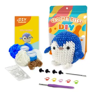 Beginner DIY Crochet Kit, Cute Shiny Plush Penguin, Easy to Learn, Perfect for Doll Gifts, Stress Relief, Knitting Learning, Includes Video Tutorial