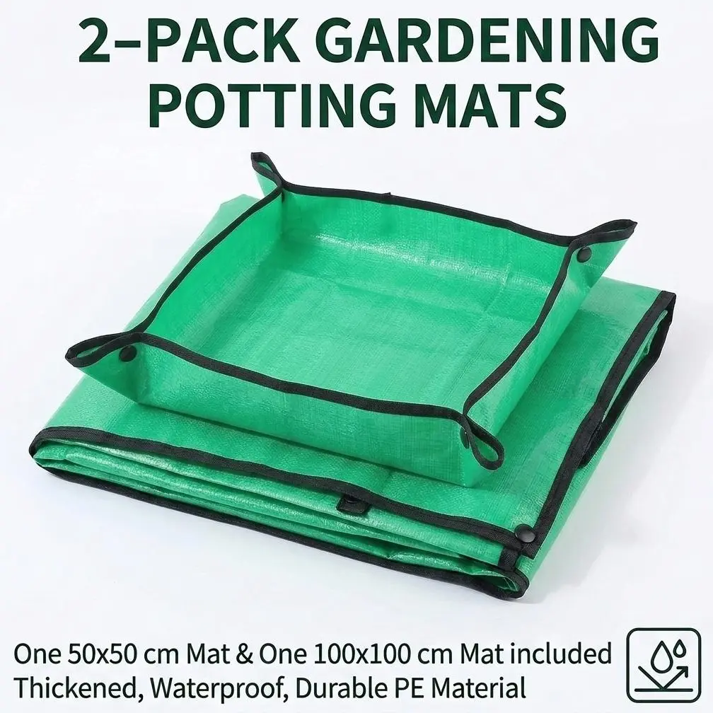 2 Pack Thick PE Plant Repotting Mat Waterproof Anti Dirty Foldable Gardening Transplanting Tray For Succulent Flower Pot Soil Changing Indoor Balcony Plant Care