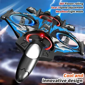 Foam RC Plane Drone for Kids, Remote Control Airplane Fighter Jet with LED Light, Auto Hover, 360°Flip,