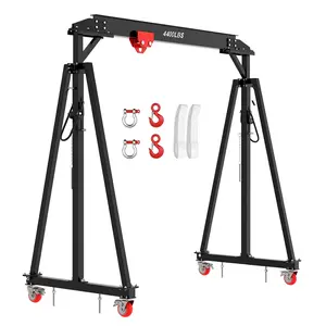Adjustable Gantry Crane 2 Ton (4400 LBS) with Manual Trolley, Hook and Sling Strap, 12 Locking Positions (97" to 141") with Triangle Base, Portable I-Beam Hoist for Factory, Warehouse, Auto Repair