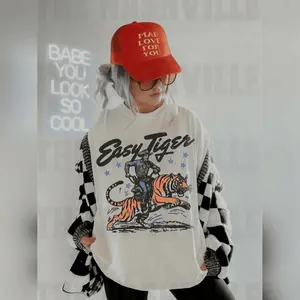 Easy Tiger T-Shirt Easy Tiger Tee Cowboy Tee T-Shirt Vintage Inspired Unisex Size Up For Oversized T All-Purpose Cotton Shirt Fits Everyone