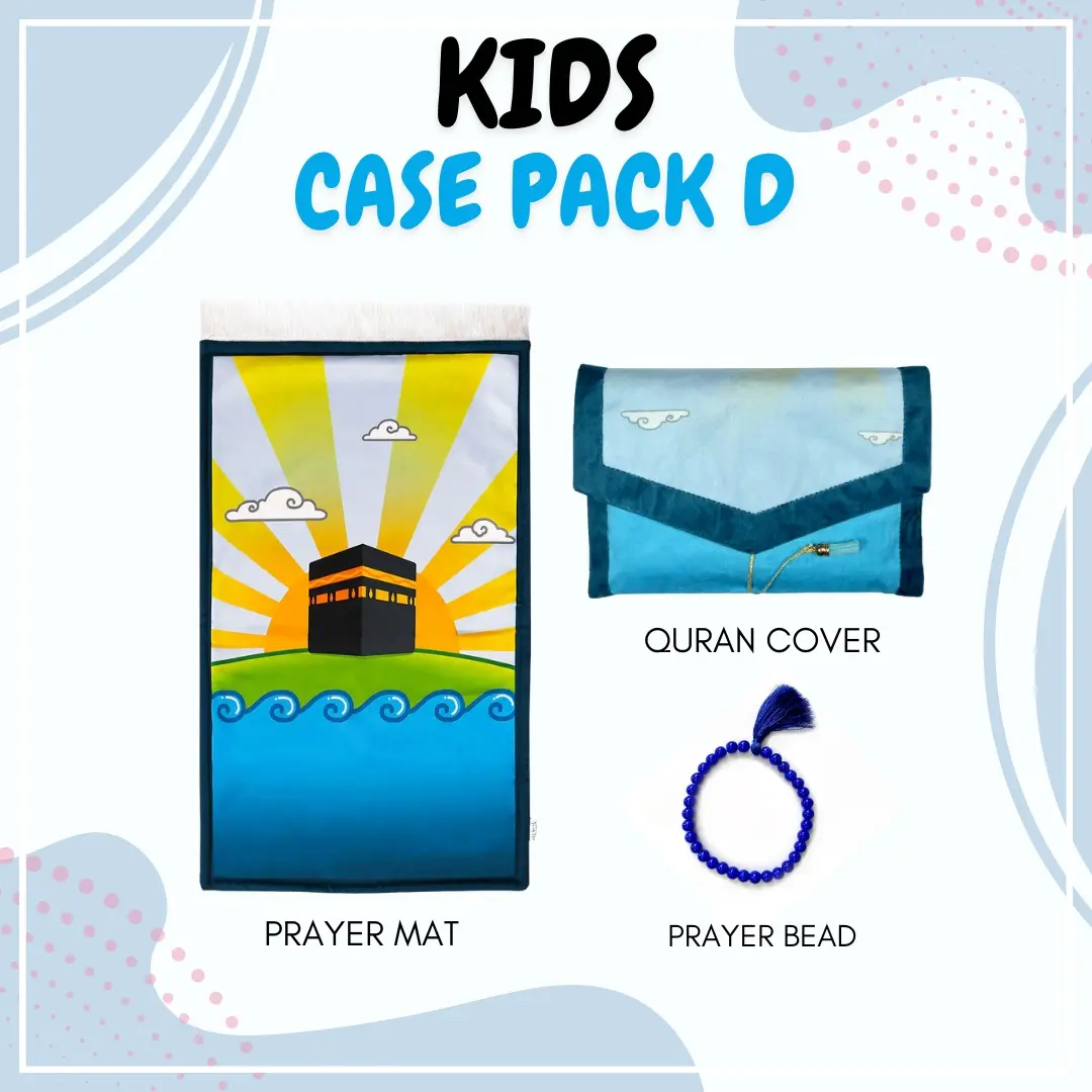 Colorful Kids Salah Set – Kaaba Prayer Mat with Matching Quran Cover, Beads & Cap | Fun & Spiritual Ramadan or Eid Gift for Muslim Children | Padded Mat for Comfort