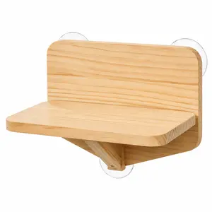 Japanese Style Pine Wood Suction Cup Window Shelf No Drill Balcony Plant Rack for Flowers Succulents and Cats