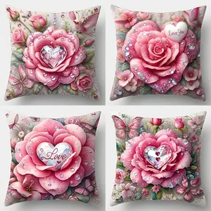 4pcs, Pink Floral Pattern & Butterfly Pillow Covers, Decorative Cushion Covers for Living Room Sofa, Single-sided printing without pillow insert