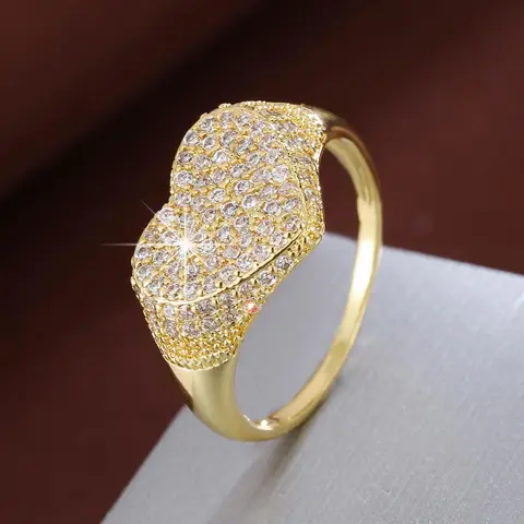 Fashion Heart Design Artificial Zircon Decorated Ring, Heart Shaped Ring, Fashion Heart Rings, Zircon Embellished Rings, Fashion Jewelry for Party, Daily Clothing Decor, Trendy All-match & Exquisite Jewelry for Birthday Gift