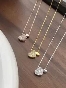 Elegant Love Heart Design Pendant Necklace with Cubic Zirconia, Perfect Gift for Women, Casual Fashion Jewelry All Seasons for Birthdays and Anniversaries, Exquisite Jewelry Gift