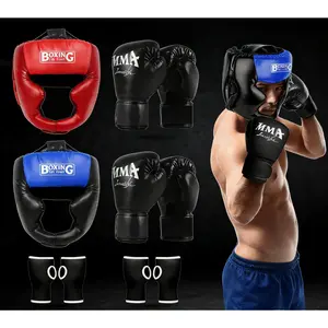 MMA Boxing Head Guard and Gloves Set for Adults Kids Sparring Training Kickboxing Muay Thai Punch Mitts