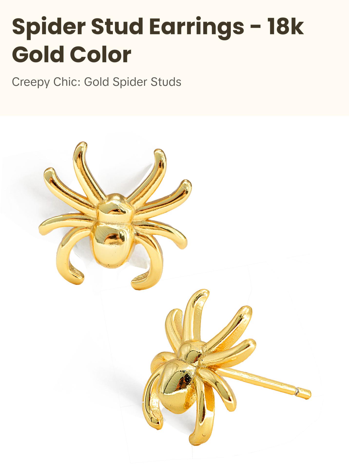 SONIA HOU Spider Halloween Stud Earrings - 18K Gold Over Sterling Silver | S925 Chic Trendy Exquisite Fashion Design Plated Stackable Accessory