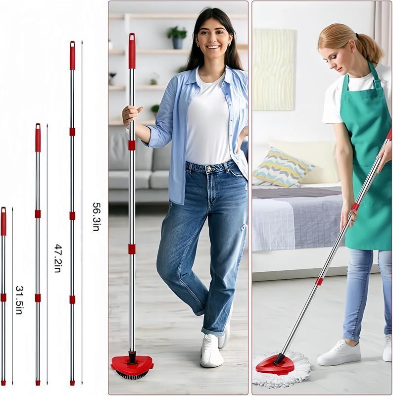 30-58" Mop Handle Spin Mop Replacement Head Set Compatible with O Cedar EasyWring 1 Tank Microfiber, , Upgraded Triangle Mop Base and Scrub Brush Combo Set, without bucket