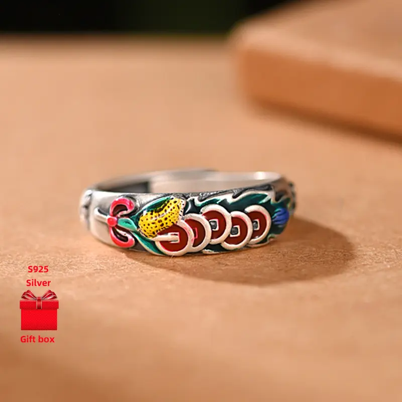 925 Silver ring. Chinese style light luxury retro, open mouth ring, exquisite and fashionable. Men's rings, Exquisite packaging. A birthday gift for dad and boyfriend. Holiday gifts promise rings wedding ring engagement ring marquise engagement ring