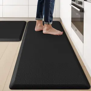 2 count Kitchen Rugs Cushioned Anti- Non-Slip  Kitchen Mat Comfort  Standing Mat for Floor Office Sink Laundry (Black)