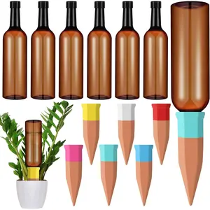 6 Sets  Watering Devices Include Terracotta Self Watering Spikes and 26 oz Plastic Bottles, Slow Release Vacation Insert Automatic  Waterer Device (Brown and Mixed Color)